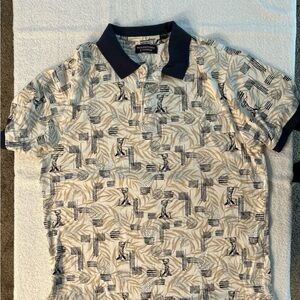 Roundtree & Yorke Men's Cream and Blue Patterned Polo